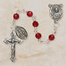 Sterling Silver Ruby Catholic Rosary with 6mm Austrian Crystal Beads and 1 3/4 inch Crucifix by Creed