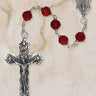 Sterling Silver Ruby Crystal Catholic Rosary with 6mm Austrian Crystal Beads and 1.75 inch Crucifix by Creed