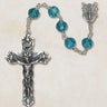 Sterling silver Catholic rosary with 6mm aqua Austrian crystal beads and 1.75 inch crucifix by Creed Vienna Collection