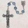 Sterling silver Catholic rosary with 6mm Cielo blue Austrian crystal beads and 1.75 inch crucifix by Creed Vienna Collection