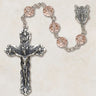 Rose pink Austrian crystal rosary with sterling silver links and 1.75 inch crucifix, Vienna Collection by Creed