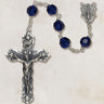 Sterling silver Catholic rosary with 6mm sapphire blue Austrian crystal beads and oxidized crucifix