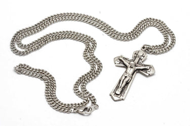 Sterling Silver Large Catholic Crucifix Necklace | 1 5/8" x 7/8" Pendant | 24" Chain | USA Made by Bliss