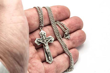 Sterling Silver Large Catholic Crucifix Necklace | 1 5/8" x 7/8" Pendant | 24" Chain | USA Made by Bliss