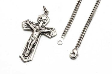 Sterling Silver Large Catholic Crucifix Necklace | 1 5/8" x 7/8" Pendant | 24" Chain | USA Made by Bliss