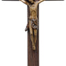 Walnut wood wall crucifix 15 inch height with traditional Catholic design and natural wood grain finish