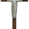 10 inch walnut wood wall crucifix with pewter Risen Christ corpus, Resurrection cross, brown finish