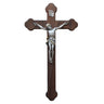 18 inch walnut wood wall crucifix with resin corpus, handcrafted Catholic cross with budded design