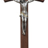 13.5 inch walnut wood wall crucifix with pewter corpus traditional Catholic cross for home decor