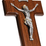 7.5 inch wood and pewter standing or wall-hanging Catholic crucifix with detailed corpus - handcrafted dual-purpose cross