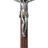 10 inch walnut wood standing crucifix with detailed pewter corpus for Catholic home altar and mantel display