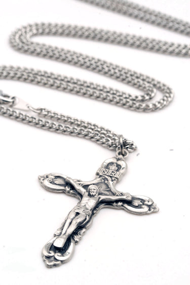 Sterling Silver Extra Large Catholic Crucifix Necklace | 1 7/8 x 1 1/4 | 24" Chain | USA Made by Bliss