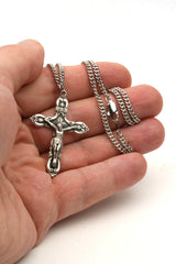 Men’s Sterling Silver Fleur-de-Lis Crucifix Necklace – 24" Chain