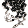 Black rectangular glass Catholic rosary with 5mm x 10mm beads, 17 inch length, imported from Italy by RosaryCard