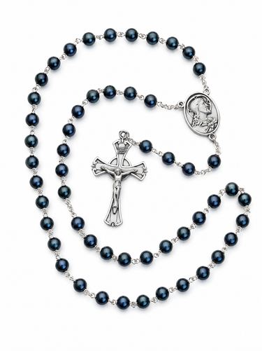 7mm Dark Blue Rosary | Sterling Silver Crucifix & Center | Gift Box