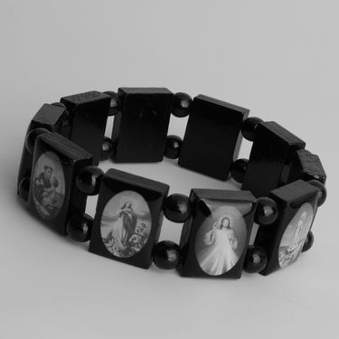 Black Wood Catholic Saints Bracelet | 10 Panel Adult Size | Handcrafted by RosaryCard