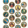 Assorted Catholic religious stickers 18-pack 1 inch round with saints and symbols