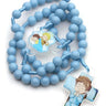 Blue Catholic child rosary beads on cord with acrylic crucifix for boys first communion baptism gift