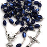 Blue oval faux mother of pearl Catholic rosary with 7mm beads and chalice center for First Communion