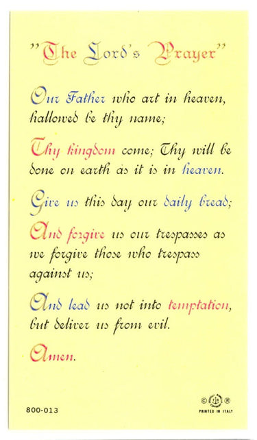 Lord's Prayer Laminated Prayer Card | Our Father Full Text | Catholic Holy Card