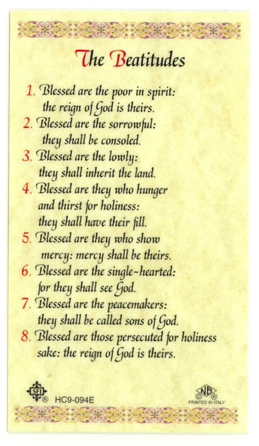 Beatitudes Laminated Prayer Card | Matthew 5:3-12 | Catholic Holy Card