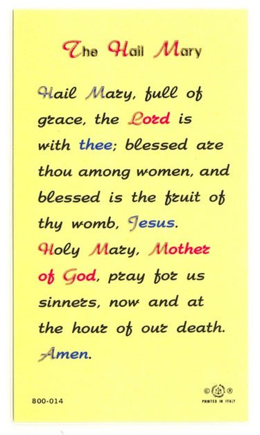 Hail Mary Laminated Prayer Card | Full Text of the Ave Maria | Catholic Holy Card
