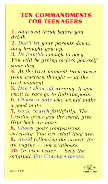 Ten Commandments for Youth Laminated Prayer Card | Teens Catholic Holy Card