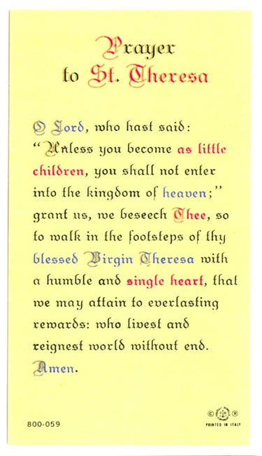St. Thérèse of Lisieux Laminated Prayer Card | The Little Flower | Catholic Holy Card