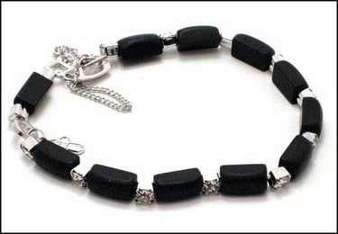 Black Crystal Catholic Bracelet | Sparkling Crystals | Silver Crucifix | Extension Chain | RosaryCard