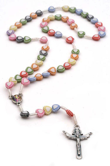 Multi-Color Heart Bead Catholic Rosary | Guardian Angel Center | 14 inch Kids Rosary | RosaryCard