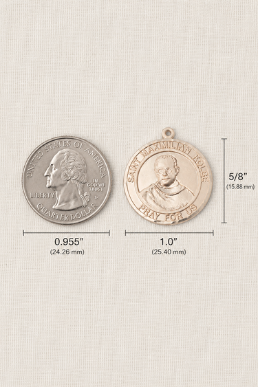 14kt Solid Gold Medium St. Maximilian Kolbe Patron Saint Medal Pendant | 1" x 5/8" | USA Made by Bliss