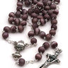Brown cat's eye glass First Communion rosary with chalice center and silver crucifix, 16.5 inch youth size made in Brazil