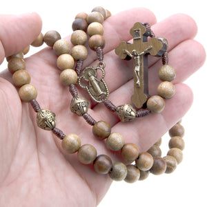 Rosario Católico de Madera Marrón | Cuentas de 10mm | Medalla Milagrosa de 19