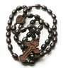 Jujube wood Catholic rosary with oblong beads, heart-shaped center featuring Mary and Miraculous Medal, 18 inches
