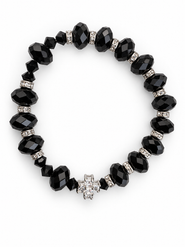 Black Onyx Cross Catholic Bracelet | 10mm Beads | Crystal Cross | Stretchable | RosaryCard