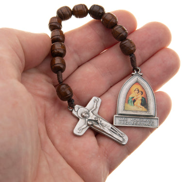 Sandalwood Pocket Rosary Large | 10mm Carved Beads | Silver Crucifix | Gift Boxed