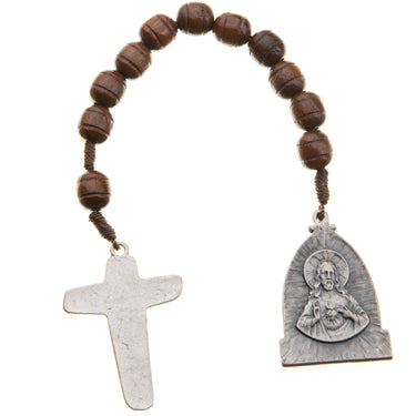 Sandalwood Pocket Rosary Large | 10mm Carved Beads | Silver Crucifix | Gift Boxed