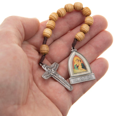 Sandalwood Pocket Rosary Large | 10mm Carved Beads | Silver Crucifix | Gift Boxed