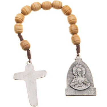 Sandalwood Pocket Rosary Large | 10mm Carved Beads | Silver Crucifix | Gift Boxed