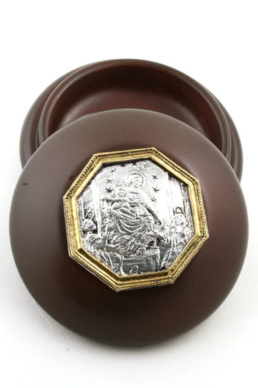 Natural Wood First Communion Rosary Box | 3.5" Diameter | Virgin of Rosary Silver Icon | Handcrafted
