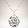 Rosarycard Sterling Silver St. Michael Archangel medal necklace with 18" chain. Detailed pendant depicts St. Michael slaying a dragon.