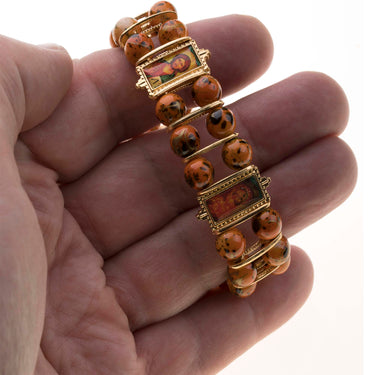 Golden Tone Mary & Jesus Catholic Bracelet | Multicolor Beads | Made in Brazil | RosaryCard