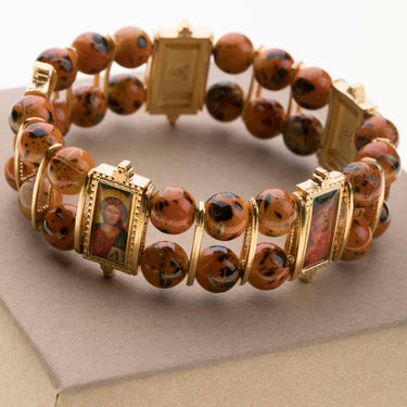 Golden Tone Mary & Jesus Catholic Bracelet | Multicolor Beads | Made in Brazil | RosaryCard