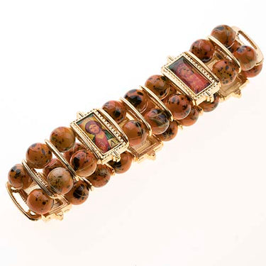 Golden Tone Mary & Jesus Catholic Bracelet | Multicolor Beads | Made in Brazil | RosaryCard