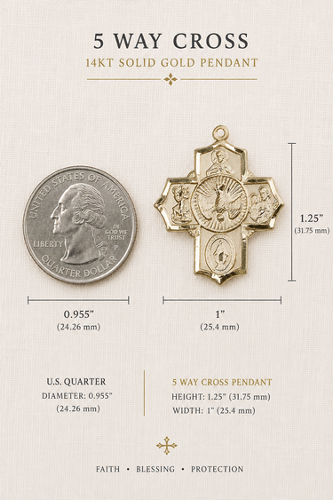 14kt Solid Gold Large Catholic Five-Way Medal Pendant | 1.25" x 1" | Handcrafted in USA by Bliss