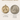 14kt solid gold Saint Dymphna round medal with size comparison to a U.S. quarter dollar coin on a white background.