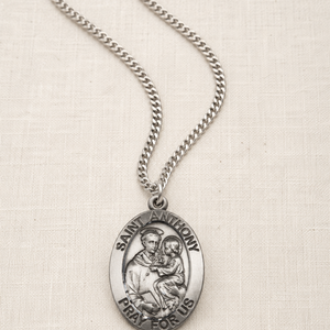 Collar de plata de ley con medalla grande de San Antonio Patrón | 1 5/8 x 1 | Cadena de 24