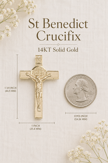 14kt Solid Gold Large St. Benedict Crucifix Pendant | 1 3/4 x 1 inch | Handcrafted in USA by Bliss