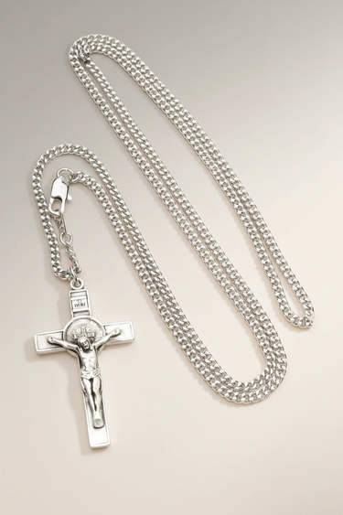Sterling Silver Large St. Benedict Crucifix Necklace | 1 3/4 x 1 Pendant | 24" Chain | USA Made by Bliss