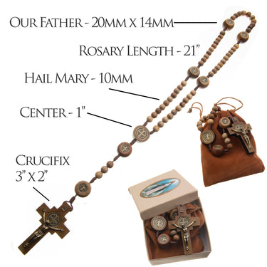 Men's handcrafted St. Benedict brown wood rosary — Catholic prayer beads, perfect Confirmation or RCIA gift